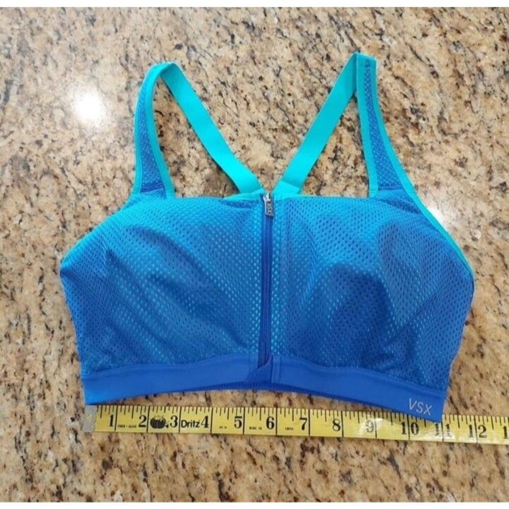 Victoria Secret VSX Sports Bra Women 34D Blue Teal Zip Front Double Layer Cup
